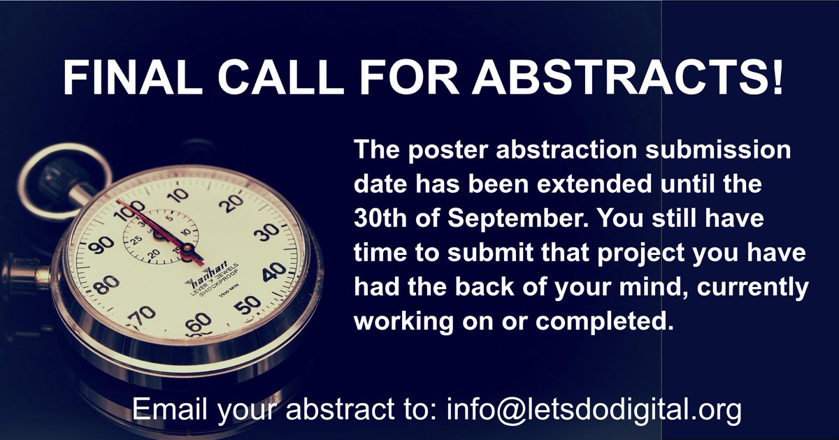 MarkBaileyCI's tweet image. We’ve extended the deadline for abstract submissions to the 30th of September - giving you a little more time to get involved in shaping the Let’s Talk Digital Conference.

Submit your abstract and join the conversation at Let’s Talk Digital.

Email us now info@letsdodigital.org