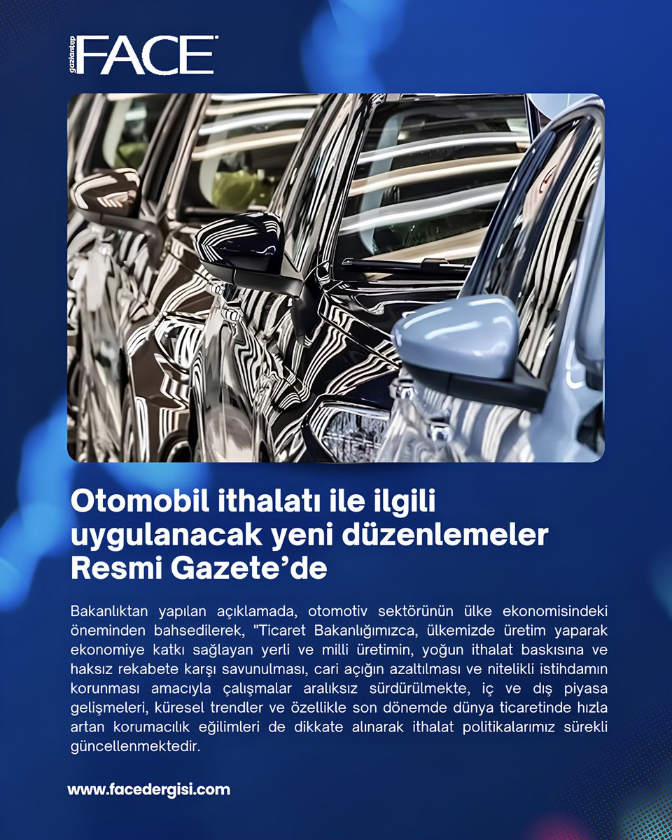 FaceDergisi's tweet photo. Otomobil ithalatı ile ilgili uygulanacak yeni düzenlemeler Resmi Gazete’de yayımlandı.
https://t.co/B1dbIhOuAj
Haberin tamamı web sitemizde…
#face #facedergisi #facemagazine #dergi #magazines #gündem #konuk #köşeyazısı #magazinescalumn #röportaj #yenisayı #gaziantep #turkey #yazar #ekonomi #enflasyon #haber #haberturu