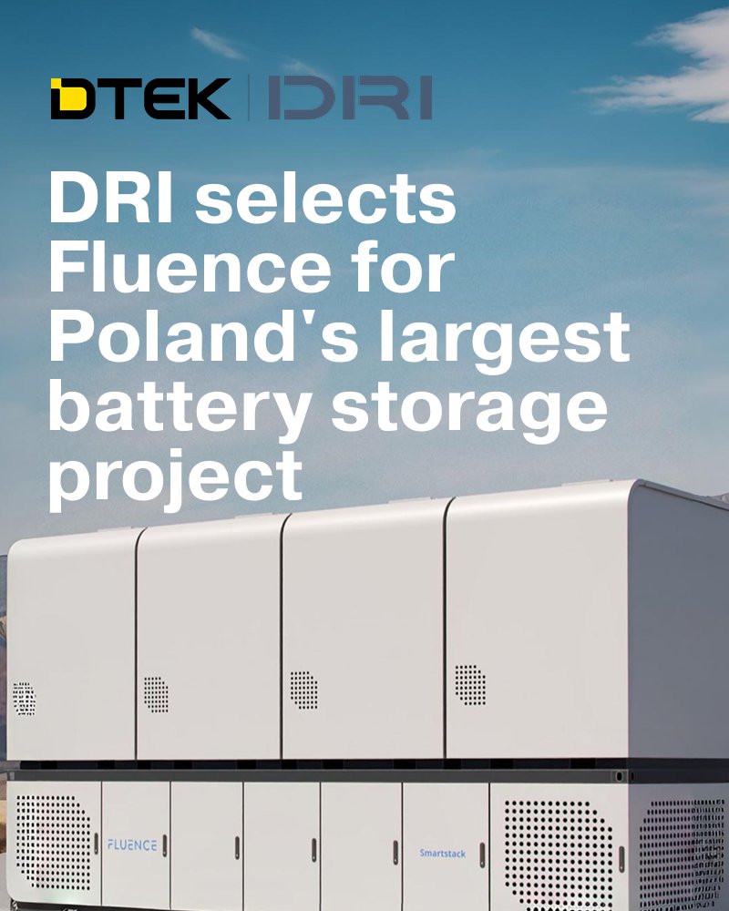 dtek_en's tweet photo. 🔋 @dri_energy, DTEK Group's EU renewables arm, has picked @fluenceenergy to deliver Poland's largest battery energy storage project: the 133 MW at Trzebinia, southern Poland.  

The 622 MWh facility will strengthen Poland's energy security through the capacity market system, providing instant grid response during peak demand. The project uses Fluence's Smartstack™ platform with advanced cybersecurity features. 

This builds on our recent Ukraine success, where DTEK Group and Fluence Energy energised 200 MW of battery storage across six sites in record time. For DTEK and DRI, the project continues the Ukrainian-American partnership to strengthen energy security for Europe as a whole and for Ukraine in particular.  

"We are confident that the Trzebinia BESS project will make a real difference, contributing to Poland's energy transition and enhancing the grid's ability to integrate renewable energy sources, while strengthening energy independence not only for Poland, but for the entire European Union," said Murat Cinar, CEO of DRI.
