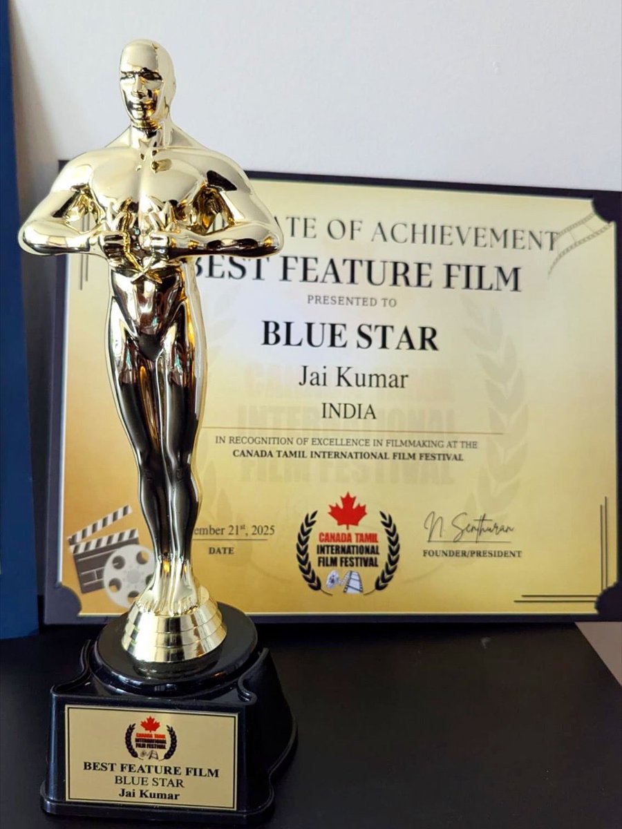 Blue Star won the "Best feature film" award 2024 at the Toronto Tamil Film festival 2025💙🏏 

Congratulations <a href="/chejai007/">jAi.💙🖤❤️</a> Na 👏🏾 

<a href="/beemji/">pa.ranjith</a>  <a href="/officialneelam/">Neelam Productions</a>