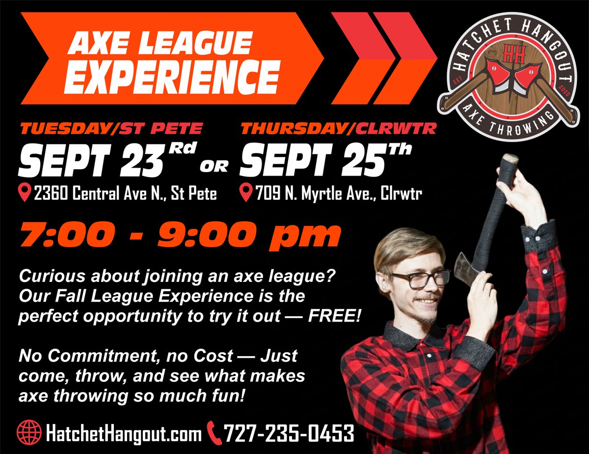 Hatchethangout's tweet photo. Hey, our event AXE League Experience  Absolutely FREE at Hatchet Hangout Axe Throwing is live now! 
Tickets are available on @allevents_in https://t.co/9uWYT8no5b https://t.co/sM3wdgcLBB