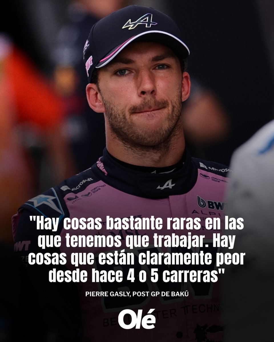 DiarioOle's tweet photo. 😳🇫🇷 Las declaraciones de Pierre #Gasly, luego del GP de Azerbaiyán, sobre el rendimiento del Alpine

🗣️ "No tenemos velocidad, hay cosas bastante raras en las que tenemos que trabajar. Está bastante claro que debemos mejorar; no sirve de nada hablar de eso en conferencia de prensa. Hay cosas que están claramente peor desde hace 4 o 5 carreras"

🎙️ Canal +