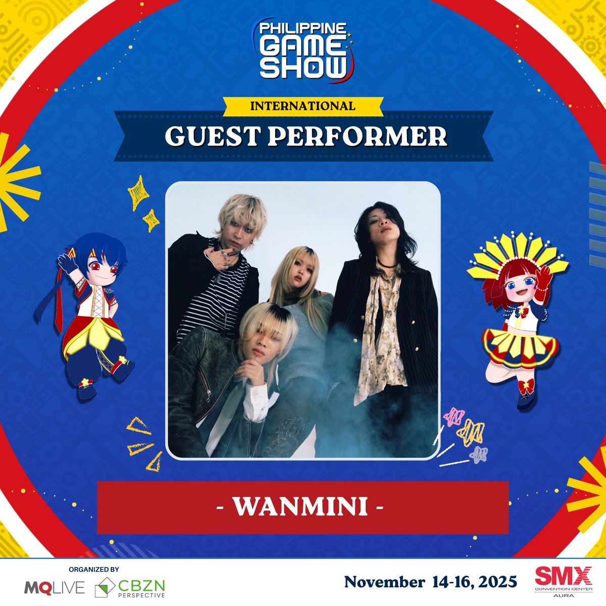 pastelmixinfo's tweet photo. Pastel Mix is inviting YOU to join the party!

Japanese rock band @wanmini_com is set to shake up #PGS2025 with psychedelic guitars, textured vocals &amp; groovy rhythms! 🌌🎸

📅 Nov 14–16, 2025 | SMX Aura, Taguig
Don’t miss it! 🤘

#PhilippineGameShow 
#WANMINI #JRock #PastelMix https://t.co/b7iXbJOluL