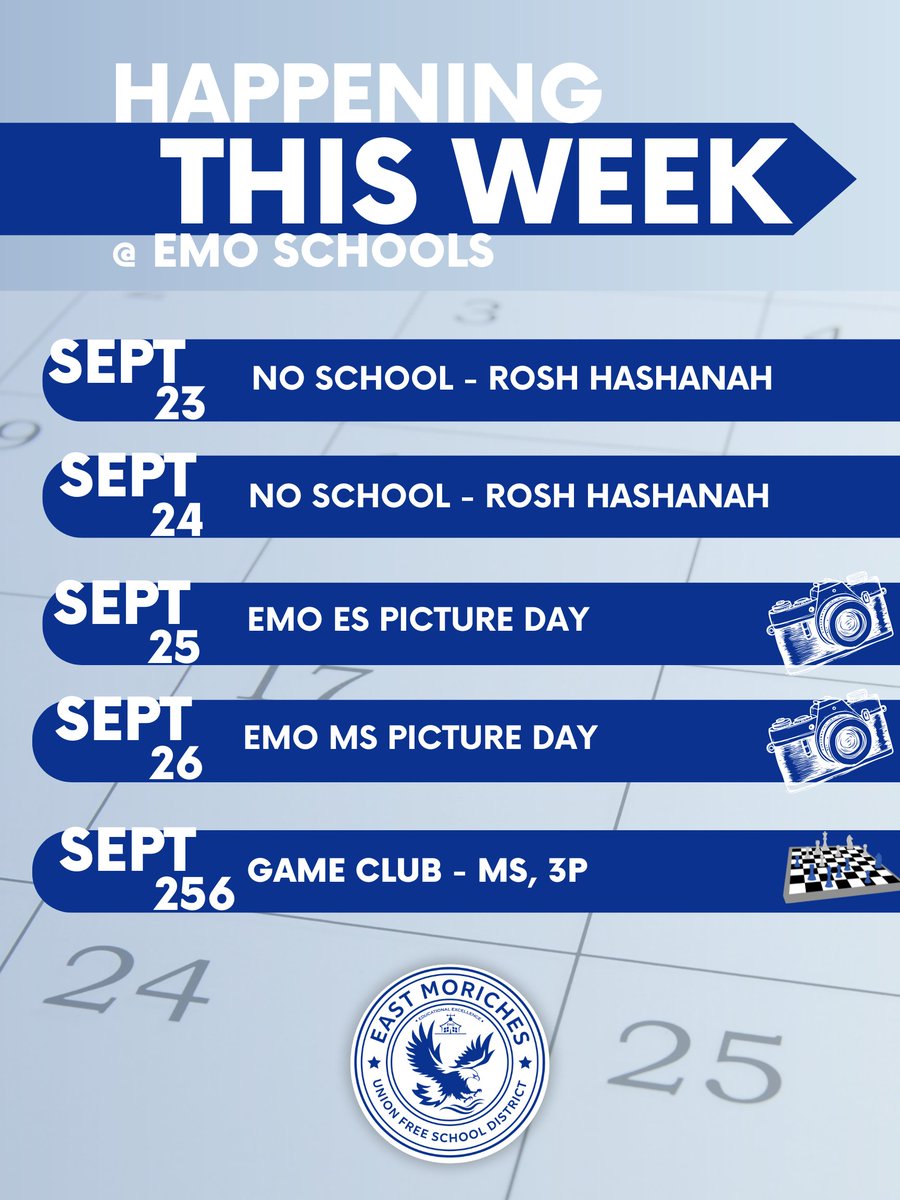 Let's have a great week, EMO! 

For calendar updates and reminders, make sure you check the district calendar page frequently: emoschools.org/cms/one.aspx?p…