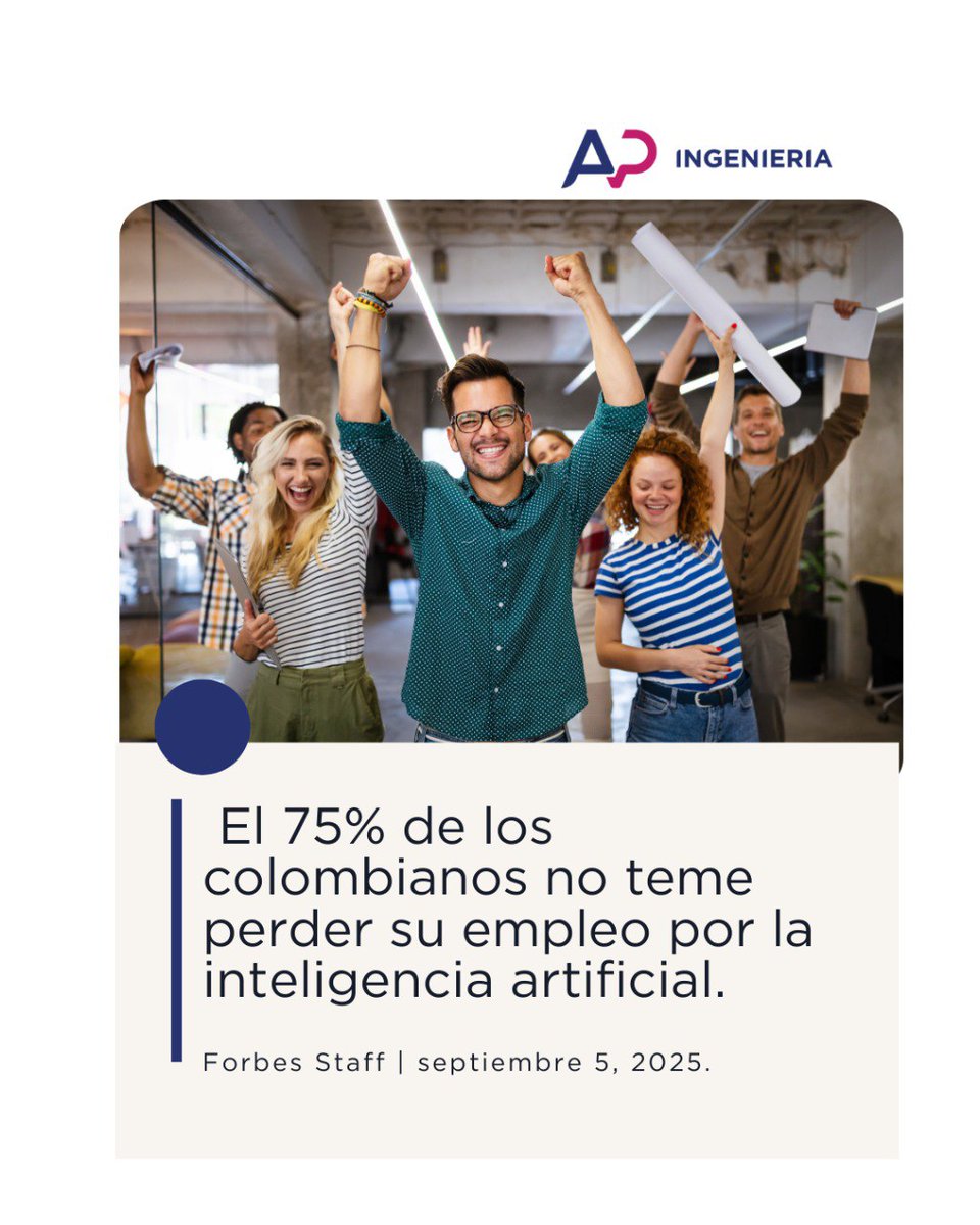 ¿Sabías que el 75% de los colombianos no teme perder su empleo por la inteligencia artificial?
 Según Forbes (sep. 5/2025), la mayoría confía en que la IA será un aliado, no una amenaza.

🤖💡 ¿Tú qué opinas: oportunidad o riesgo?
.
.
.

#InteligenciaArtificial #IA #Empleo