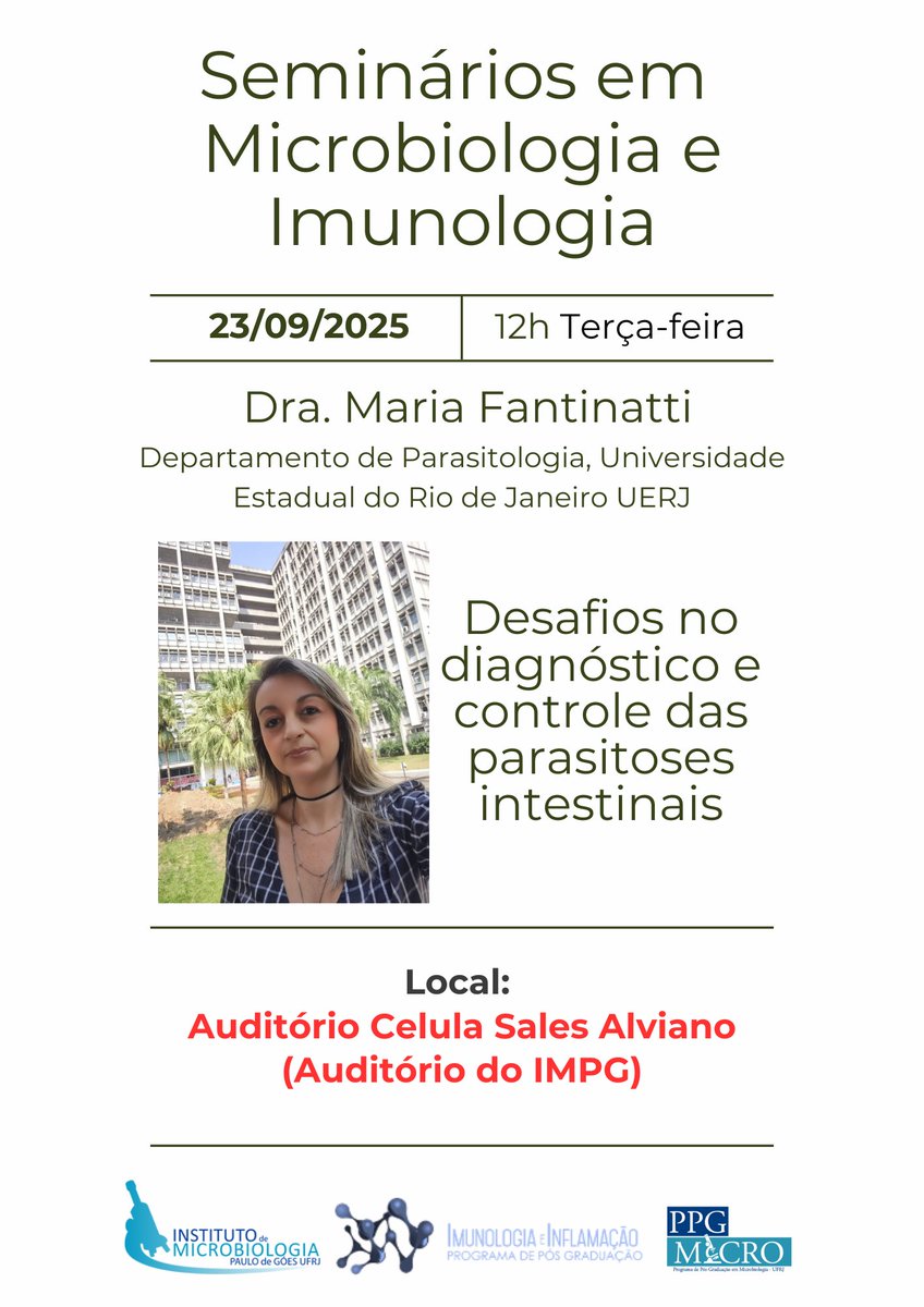 ⚠️ HOJE, ao 12h!

#microbiologia #imunologia #microbiology #immunology #ccsufrj #parasitologia #parasitology #infecções #vermes #protozoários #giardíase #infections #worms #protozoa #giardiasis #uerj