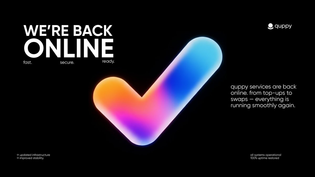 We’re back ✅
The update is complete and all Quppy services are fully available again.
Thank you for your patience — great to have you back on board!