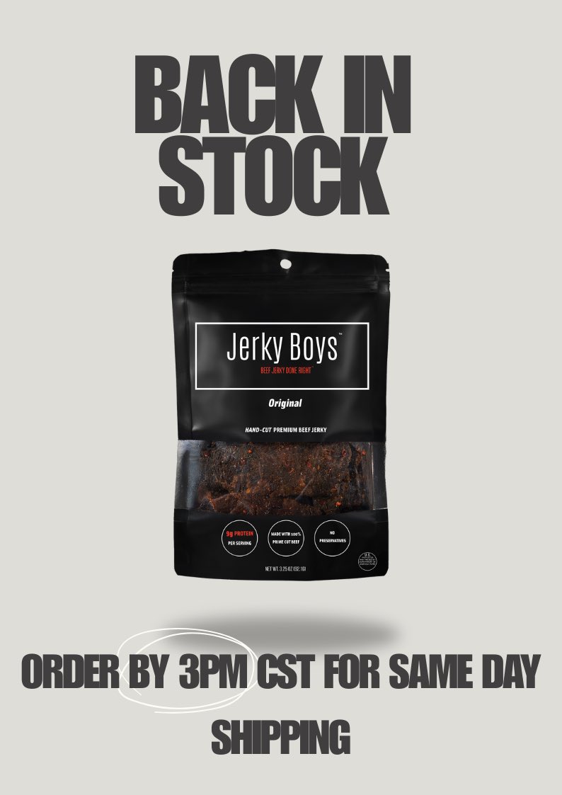Back in stock!!

Order by 3pm CST to get same day shipping 📦 

JerkyBoys.com