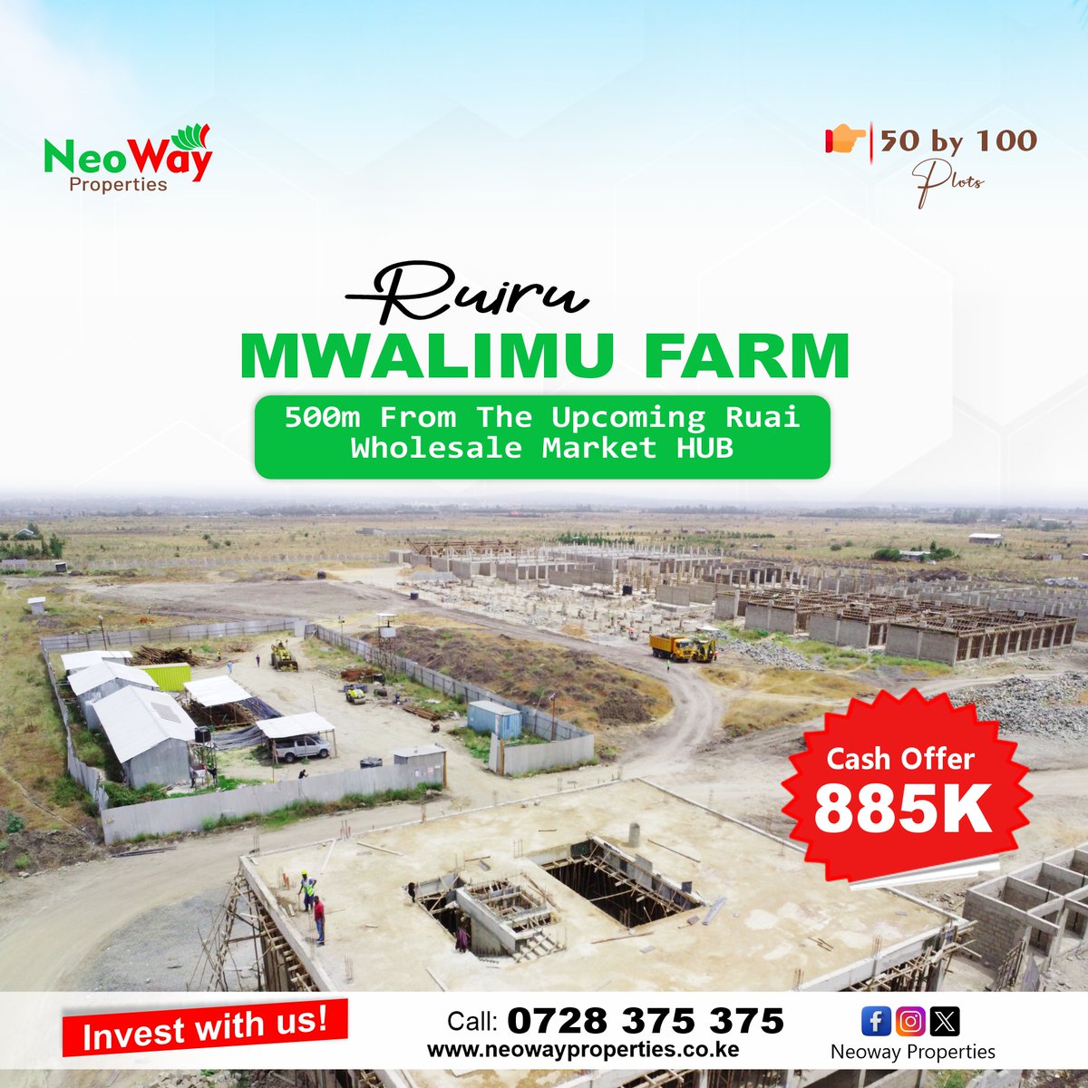 Neowayltd's tweet photo. Prime 50x100 plots in Ruiru – Mwalimu Farm strategically located just 500m from the upcoming Ruai Wholesale Market Hub now 80% complete. This fast-developing area guarantees high returns making it the perfect opportunity for settlement or investment. #NeowayProperties #RuiruMwalimuFarm

⚡Ready individual title deeds
⚡1.5km from tarmac
⚡Public transport available

𝗖𝗼𝗻𝗻𝗲𝗰𝘁 𝘄𝗶𝘁𝗵 𝘂𝘀
📞 0728 375375 | 0703 453 835
🌐 https://t.co/9BNZjyV0jn