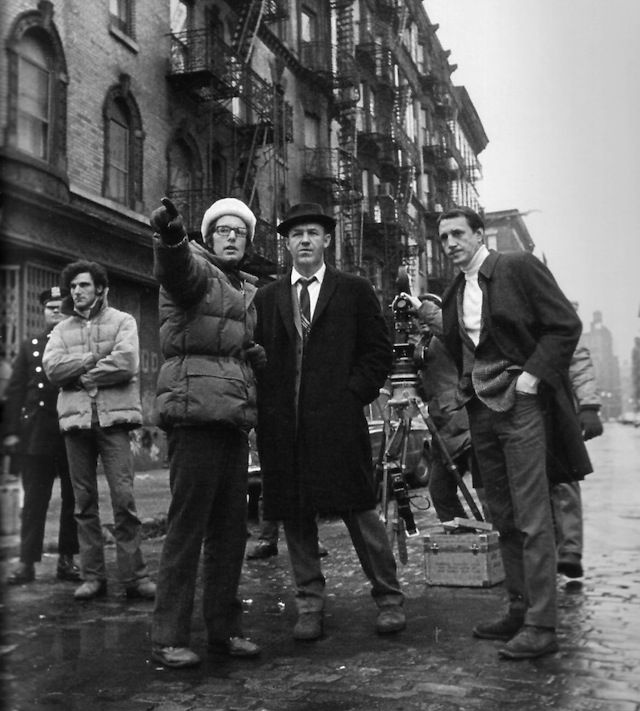 William Friedkin, Gene Hackman, and Roy Scheider on the set of The French Connection (1971)