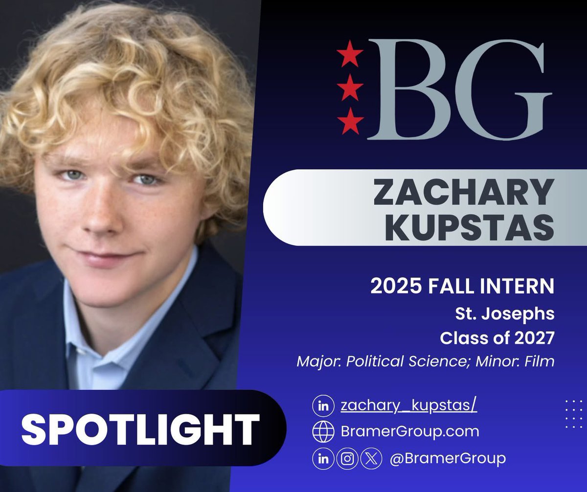 BramerGroup's tweet image. With the change of seasons, BG welcomes our Class of '25 Fall Interns. Today we spotlight, Zachary Kupstas from Saint Joseph's University. Zachary will be supporting our Government Relations team this semester.

"My goal at Bramer Group is to develop the skills necessary to…