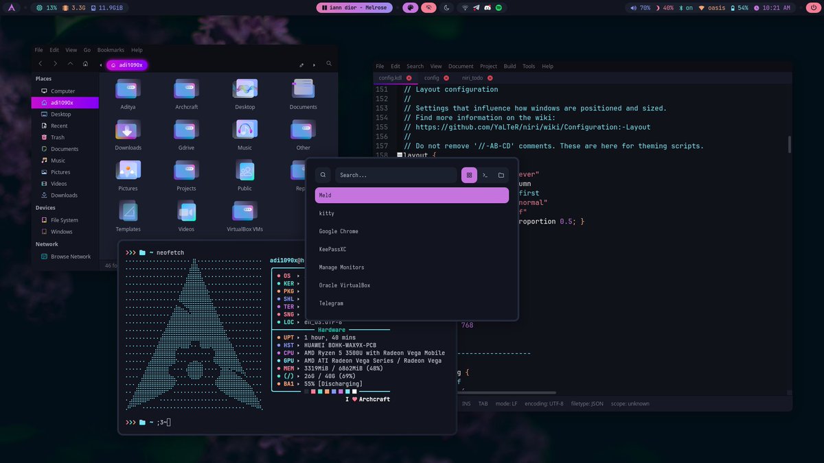 adi1090x's tweet photo. Niri Wayland Compositor is now available for Archcraft.

More : https://t.co/0ywXq6RblY

#archcraft #niri #wayland #release #premium #exclusive #linux https://t.co/wn9RDwt1BO