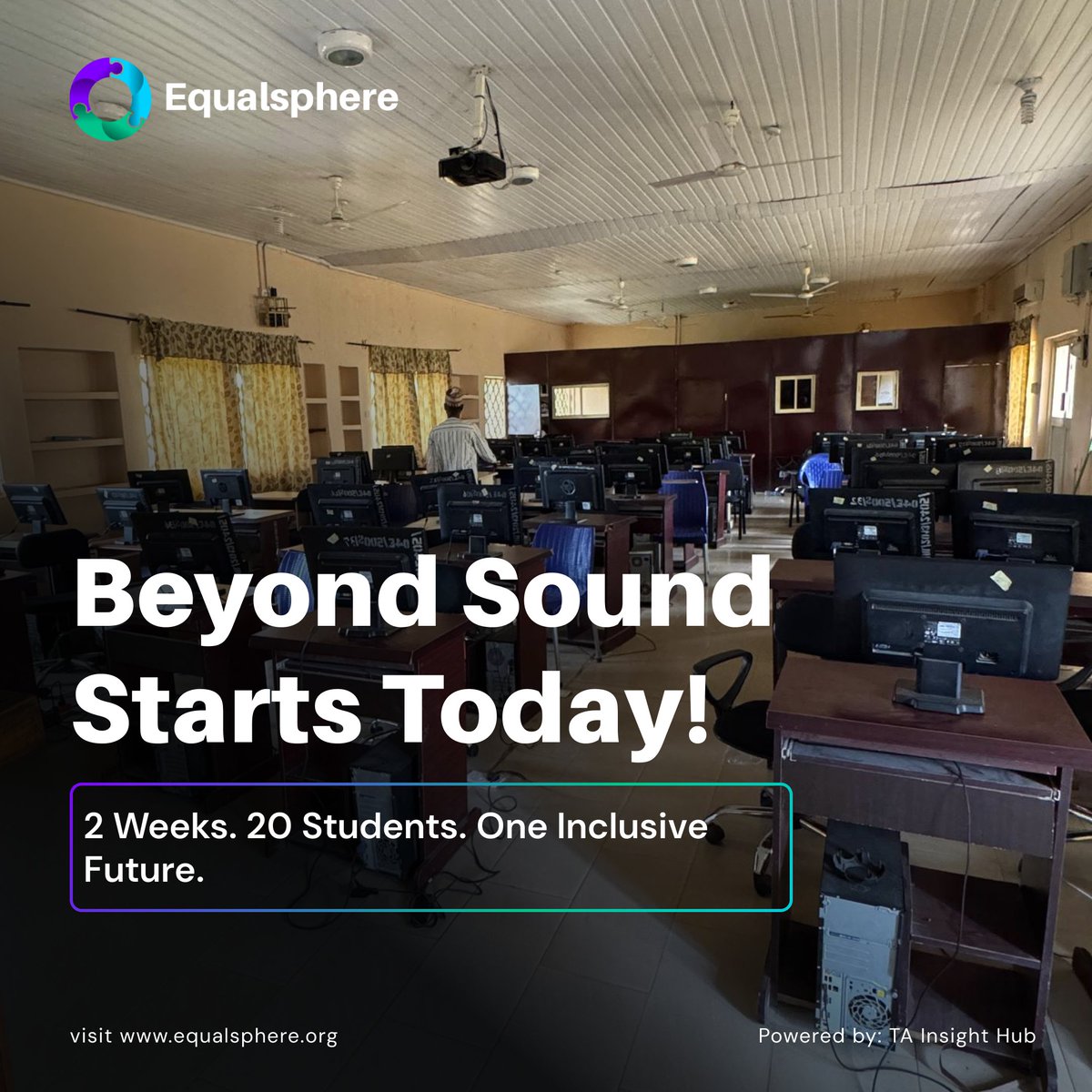 equalsphere's tweet photo. It begins today! 🎉

The Beyond Sound Training Program kicks off at Unilorin 🚀

2 weeks of:
🔹 Data Analytics
🔹 Productivity Tools
🔹 Inclusive learning &amp; mentorship

Inclusion isn’t a dream — it starts here. 💡

#BeyondSound #TechForAll https://t.co/iHlbMkHsiR