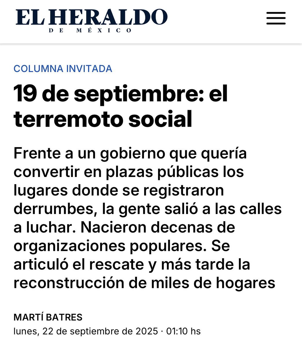 El terremoto del 19 de septiembre de 1985 produjo, a su vez, otro terremoto, social y político, que derribó estructuras autoritarias e insensibles, cambió la correlación de fuerzas en la Ciudad de México e introdujo una agenda social que pervive hasta nuestros días.