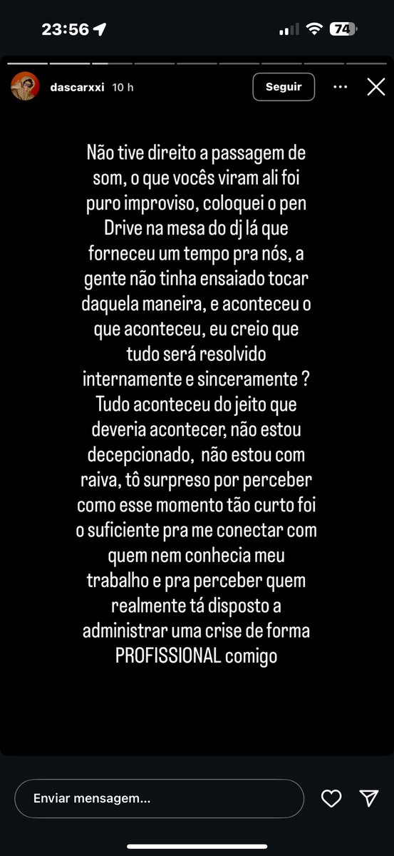 Pelo visto, é um padrão da empresa tratarem os outros mal…

Relato do Dascar (<a href="/Dascarxxi/">Dascar</a>) em seu instagram, que foi um dos artistas locais a estar presente na line do evento: