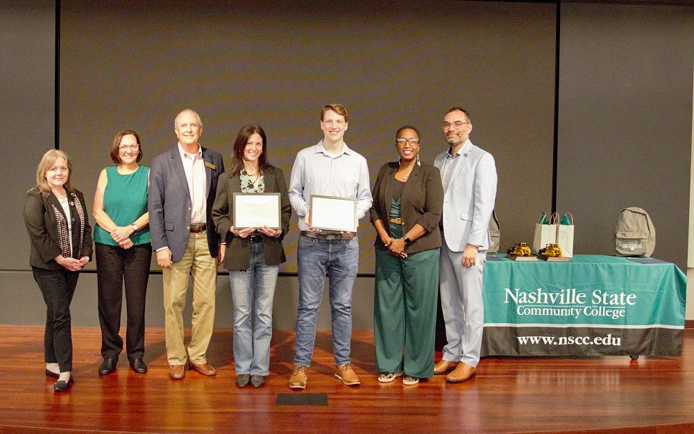NSCCSTEM's tweet photo. We celebrated Nashville State Information Technology grads Justin Crowley and Stephanie Pedigo's completion of the Nashville State/Cat Financial apprenticeship program. They are transitioning into full-time positions!! 

More: https://t.co/ZQY8xr9RKO https://t.co/Xtl9UQkfNf