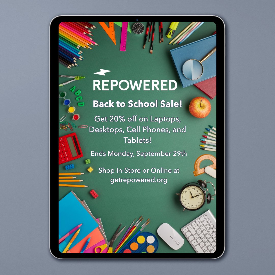 getrepowered's tweet image. School is already in session, do you have what you need to make this your year? Repowered&apos;s Back to School Sale ends next Monday! Hurry in to save 20% on Computers, Cell Phones &amp;amp; Tablets! Shop In-Store or online at hubs.la/Q03G1rVh0!
#BackToSchoolSale #GetRepowered