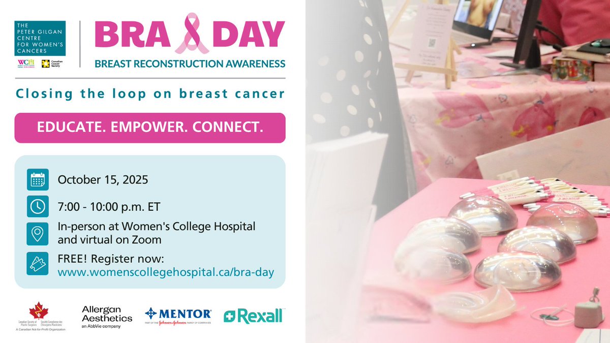 Breast reconstruction after mastectomy is not a one-size-fits-all journey. Join us for #BRADay on Oct. 15, in-person at WCH or virtually, to gain the knowledge you need to make confident, informed decisions about your body. 🎟️ Learn more &amp; register: womenscollegehospital.ca/bra-day