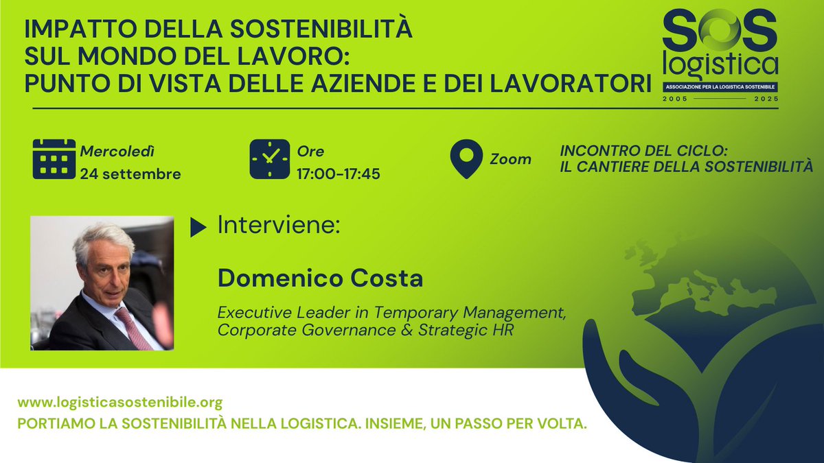 SOS_LOG's tweet image. Il prossimo incontro del ciclo Il Cantiere della Sostenibilità è dopodomani. Il webinar è gratuito previa registrazione.👇
🔗 Ti sei iscritto? Usa questo link: eventbrite.it/e/biglietti-la…
#sostenibilità #lavoro #logistica #HR #occupazione #risorseumane #benessere #wellness