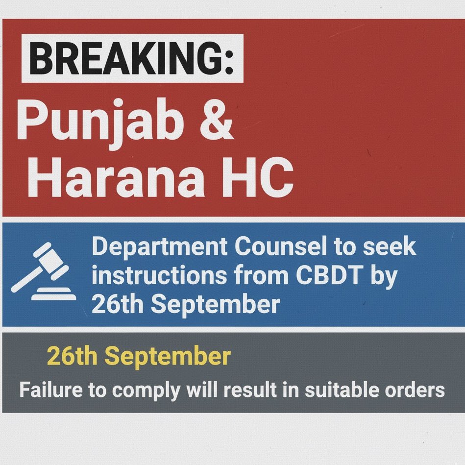 thepraveenca's tweet image. BREAKING: The Punjab &amp;amp; Haryana HC has told the Department Counsel to seek instructions and directions from CBDT by 26th September or else they will pass suitable orders.

#Extend_TAR_DueDate #extendduedateimmediately 
@nsitharaman @FinMinIndia @IncomeTaxIndia