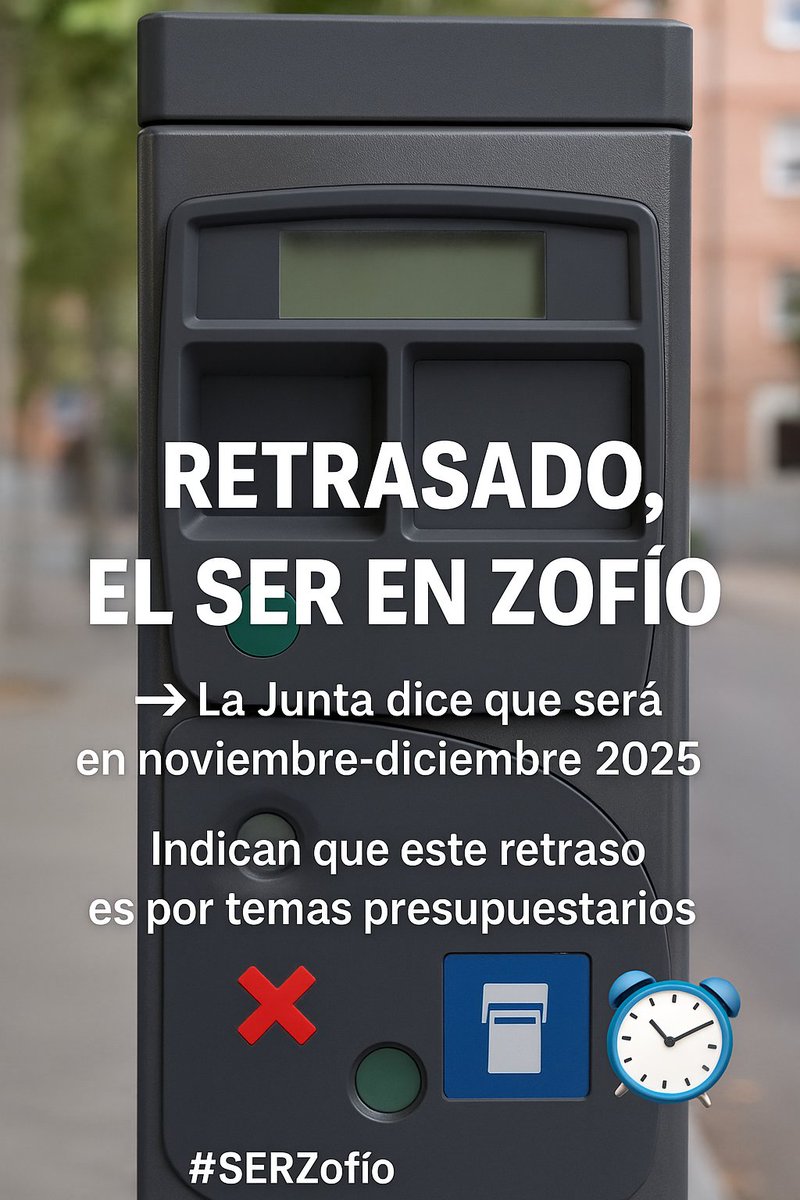 🚨 RETRASADO, el SER en Zofío

La Junta confirma que no estará en septiembre como prometieron.
👉 Dicen que llegará en noviembre-diciembre de 2025.
❌ Indican que el retraso es por “temas presupuestarios”.