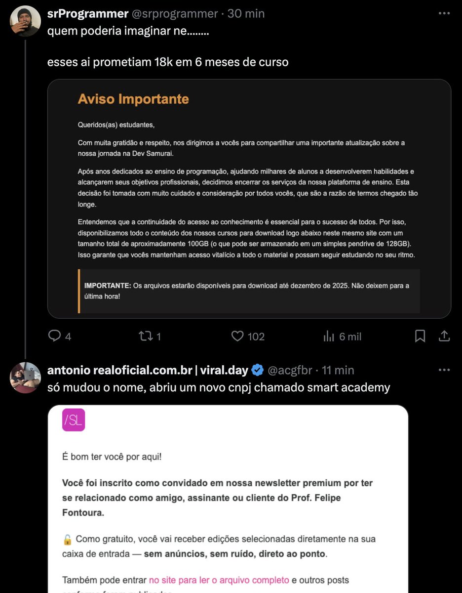 choqueidev's tweet image. 🚨 ULTIMAS NOTICIAS: Dev Samurai, famoso por prometer 18k em 6 meses, fecha as portas!
Segundo um grupo de homens, a mesma pessoa abriu um NOVO curso, prometendo de 2 mil a 10 mil fazendo vibe coding!