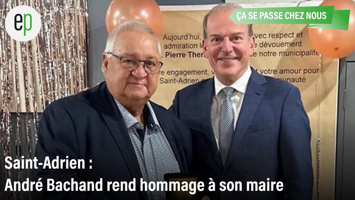 André Bachand rend hommage à Pierre Therrien, maire de Saint-Adrien depuis 1997. 🙌
40 ans d’engagement, de projets structurants et de bénévolat marquent un parcours exceptionnel. 💙

Pour lire la suite de l'article c'est ici : 
 estrieplus.com/contenu-saint_…