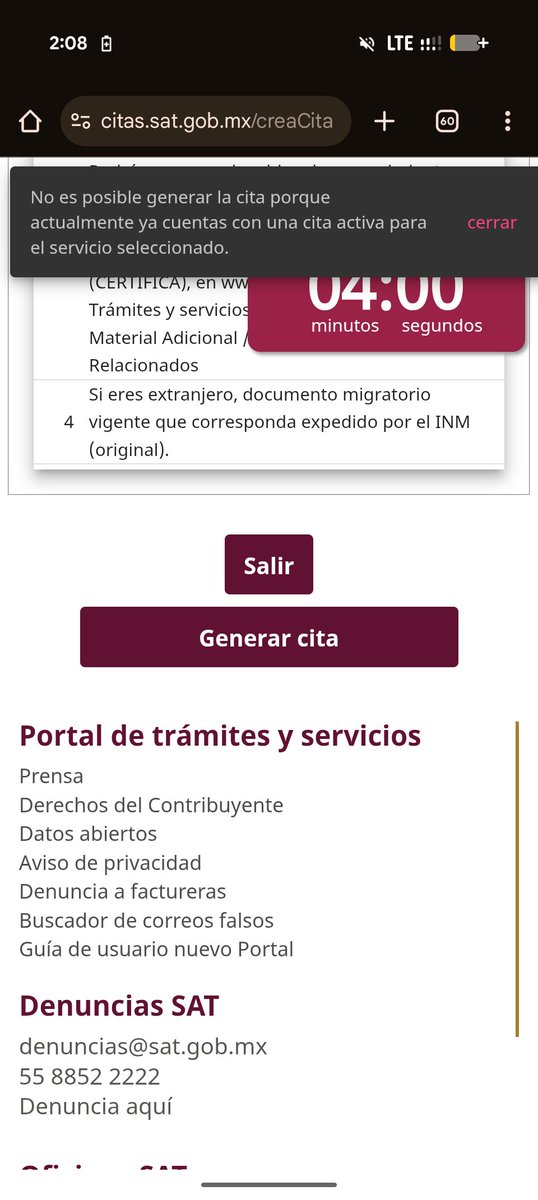 Edu_D3v's tweet photo. @SATMX Llevo intentando generar una cita desde el viernes 19 y no puedo hacerlo me da un error en su sistema que dice que ya tengo una cita pero no es así, el mismo sistema dice que no tengo citas activas con mi RFC, ya intente en distintos navegadores y dispositivos y nada. https://t.co/3vGsYaGjhR