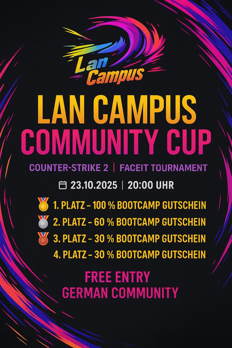 🚨 LanCampus Community Cup 🚨

Registrierung ist offen! Also schnappt euch euer Team und zeigt was ihr Könnt.🏆

🔗 Jetzt anmelden &amp; dabei sein:
faceit.com/de/championshi……

#CS2 #FACEIT #LanCampus #EsportsGermany