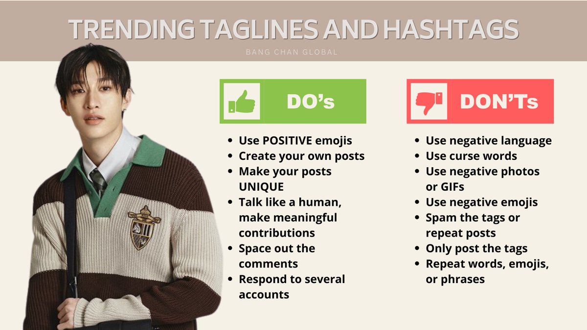 BangChanGlobal's tweet photo. ‼️ Please do not reply with any negative comments under posts which are part of trending! Keep things positive and remember to not JUST post the tags, but to include meaningful sentences or positive emojis and images as well! https://t.co/wCYZjFydtA