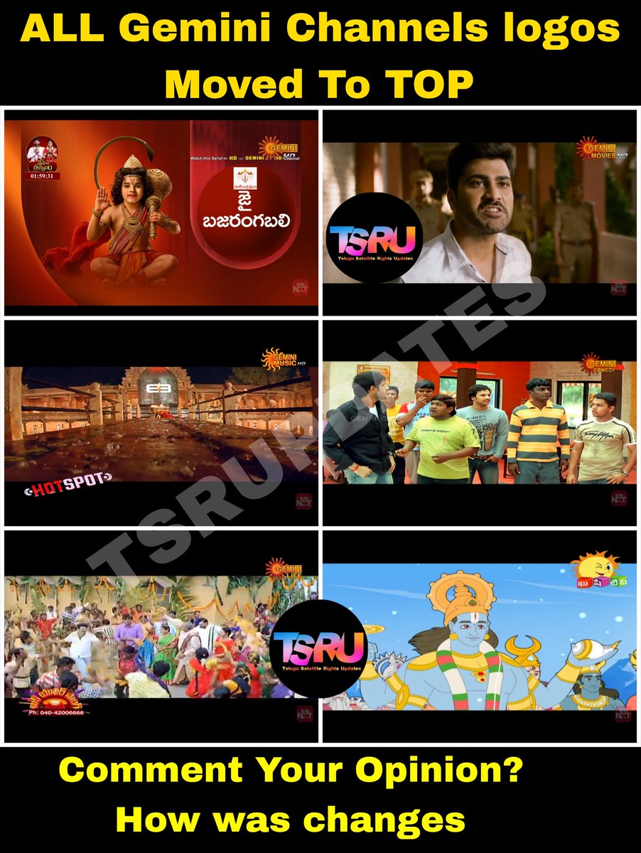 TsruUpdates's tweet photo. All Gemini TV channels LOGOS Movies top Top Now
#GeminiTV #geminimovies #geminimusic #geminicomedy #GeminiLife #kushitv
#logochanges #teluguchannels #tvinformation #latestnews https://t.co/Vz6xU98XlS