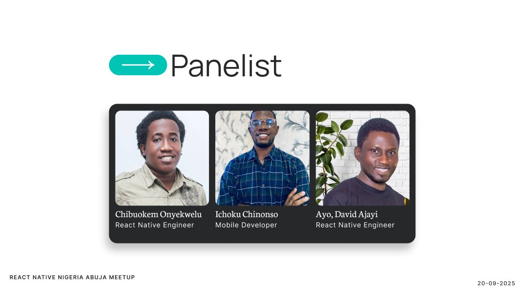 ReactNativeNG's tweet image. From career journeys to practical tech insights, our panelists made the React Native Nigeria Meetup 2025 unforgettable.
👏 Huge thanks to our speakers @ChinonsoIchoku, @lord_chii @ayodavidajayi for inspiring the community and leaving us with valuable lessons to grow with.