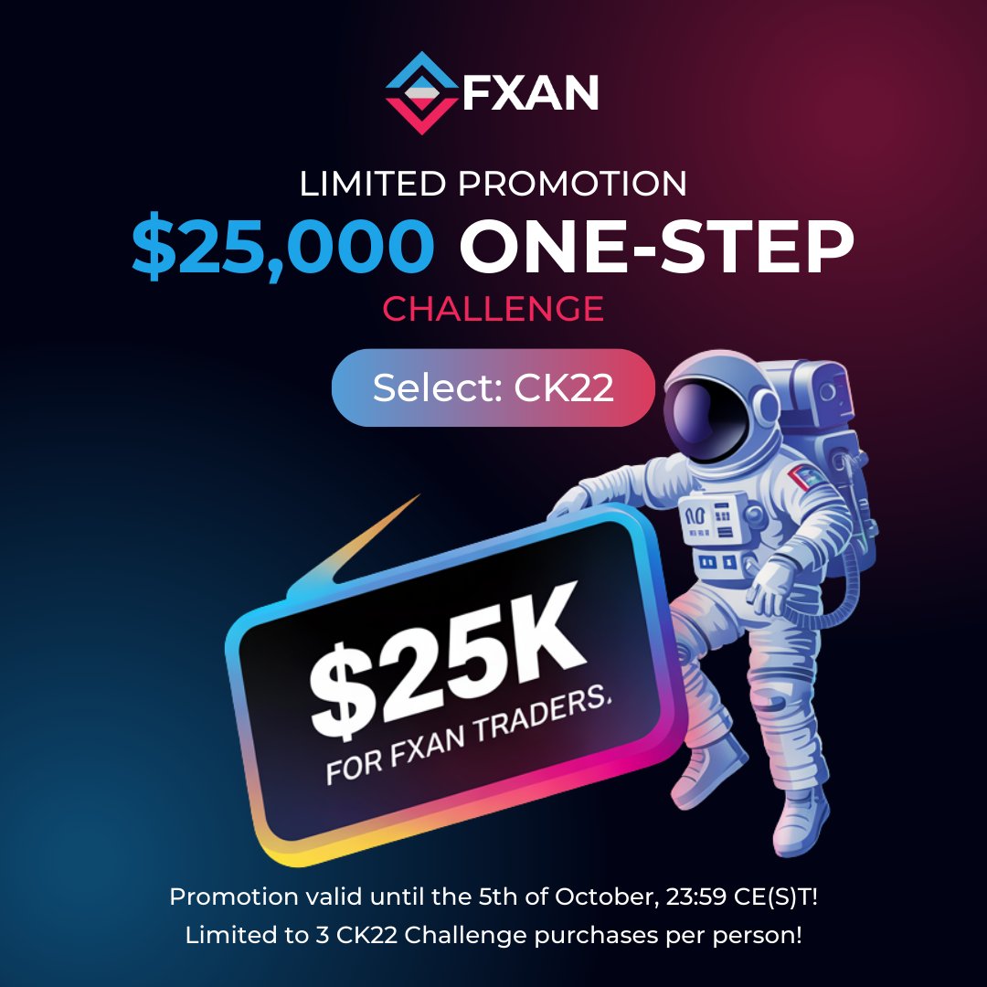 fxanalgo's tweet image. 🚨 NEW: CK22 Account is live! 🚨
We’ve partnered with @CkFunded to bring you a $25K one-step challenge. 💥
⏳Only 14 days (ends Oct 5, 23:59 CEST)
🎯Max 3 entries per person
📖Rules: ckfunded.com/rules.php
👉 Register: bit.ly/46FvPFU & secure your $25K CK22 today! 🚀