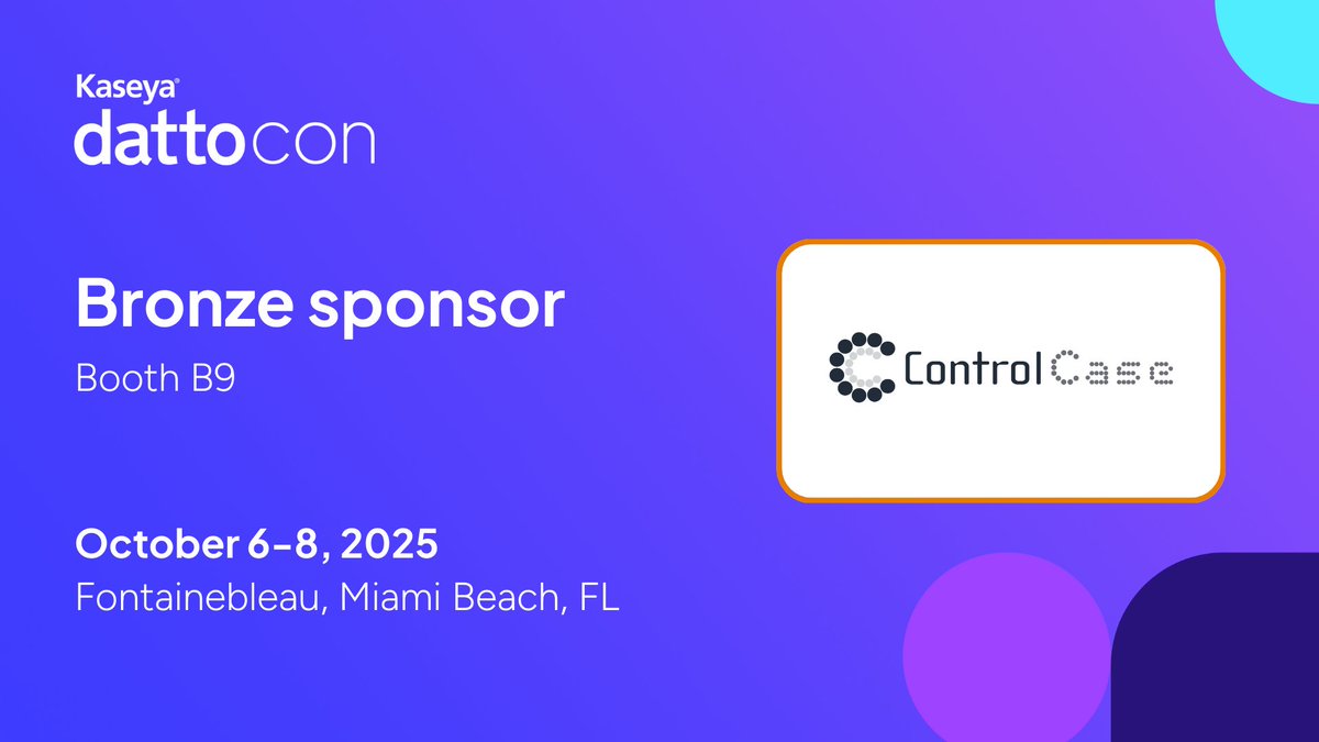 ControlCase's tweet image. #ControlCase is Excited to be at @KaseyaCorp DattoCon 2025 as a Bronze Sponsor!
Join ControlCase at Booth B9 to explore how we help #MSPs and IT leaders simplify compliance and strengthen cybersecurity with powerful, end-to-end solutions.
hubs.li/Q03Kh-Wm0