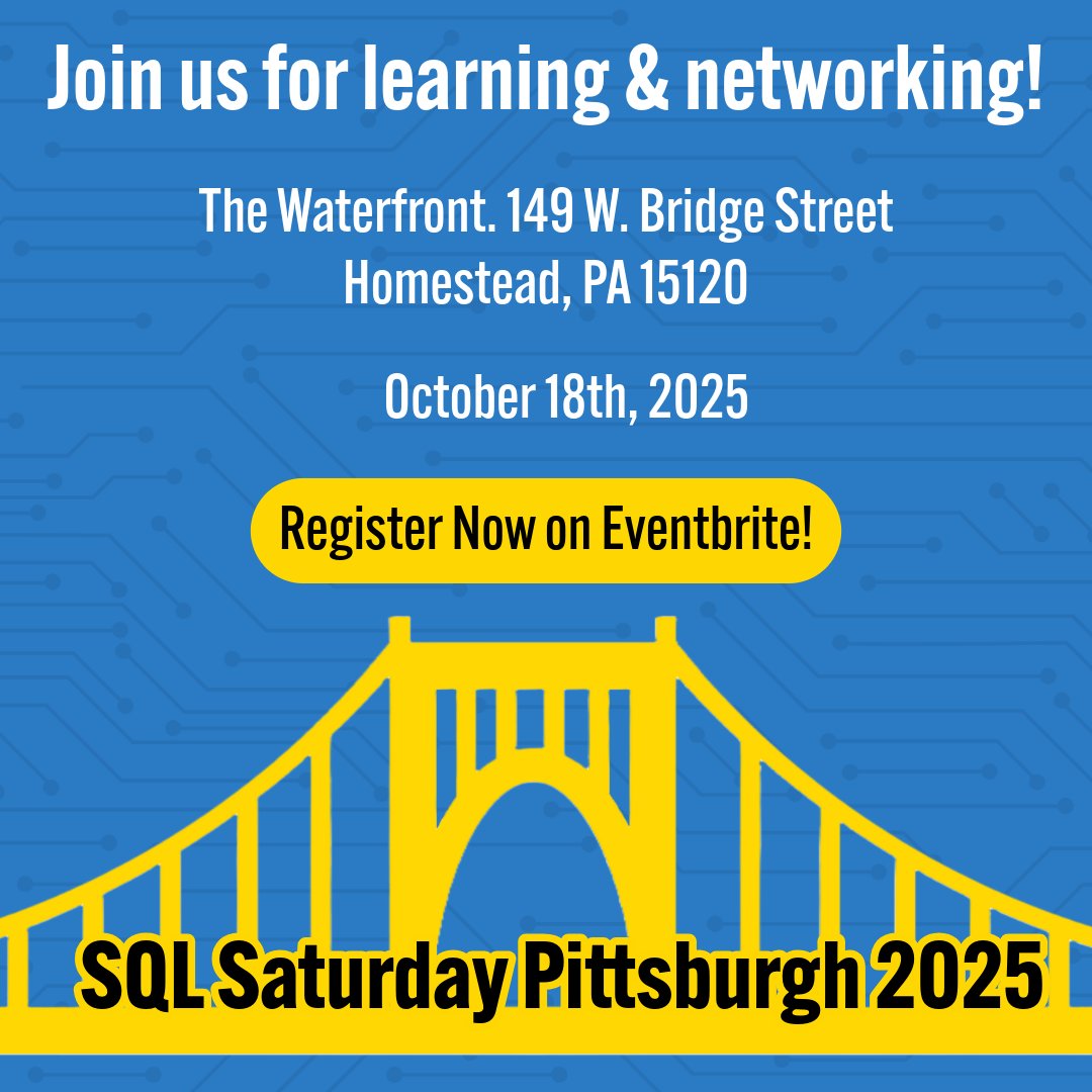 SQLGene's tweet image. #SQLSaturday Pittsburgh is live and the Schedule is up! It's only 4 weeks away. Please register soon so we can get an accurate count. Link below.