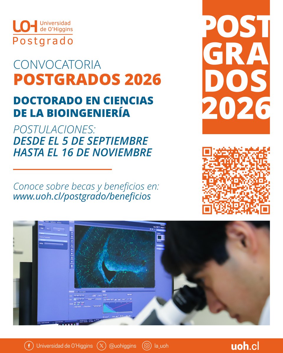 🚀 ¡Postula al Doctorado en Ciencias de la Bioingeniería UOH! 🌱🔬
📅 Desde el 5 de septiembre hasta el 16 de noviembre.
Infórmate sobre becas y beneficios en 👉 uoh.cl/postgrado/bene…