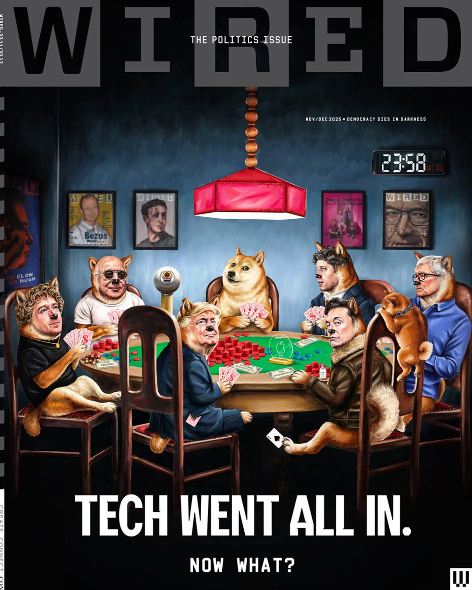 WIRED's tweet image. Big Tech&apos;s embrace of President Trump has left many of us wondering: What the hell happened to Silicon Valley?  In our new politics issue, we&apos;re getting into it.  

We&apos;re taking this cover across the US in billboards, posters and a mural. Find us: wired.com/politics-issue/