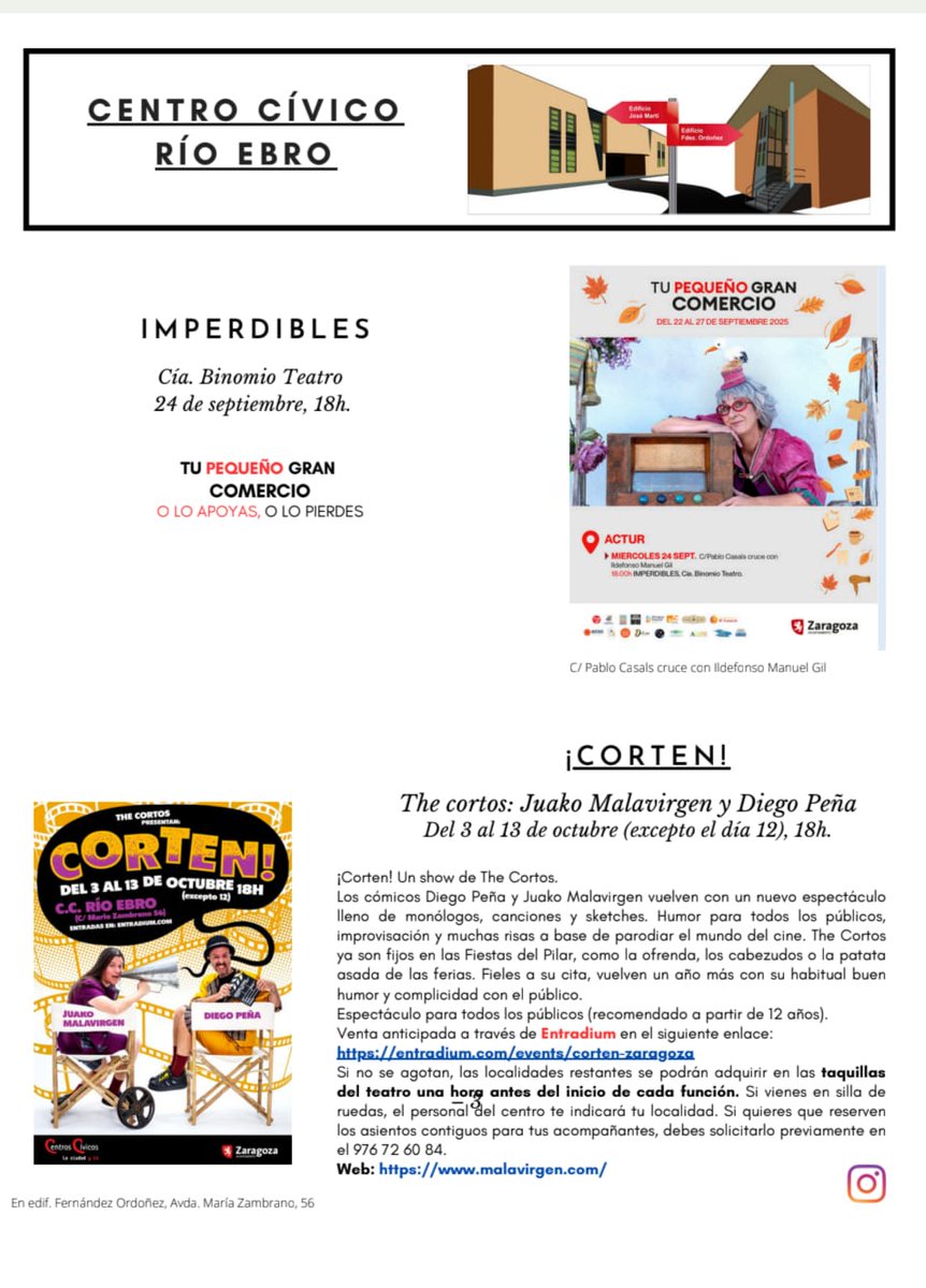 Nuestra Centro Cívico <a href="/zaragoza_es/">AyuntamientoZaragoza</a> ha organizado estos espectáculos. 
El miércoles hay risas aseguradas junto a nuestra sede!
Para comprar entradas de "The Cortos" usa este enlace: 
entradium.com/events/corten-…