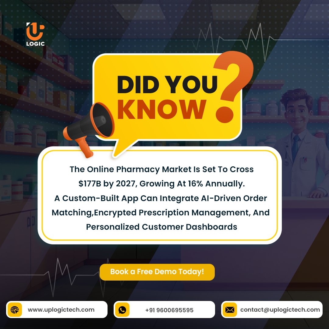 Uplogictech's tweet image. Did you know AI-enabled prescription matching is becoming a key differentiator for online pharmacies?

Want to lead the pack with secure &amp;amp; smart pharmacy app features?

Visit: uplogictech.com/ai_insisted_ph…

#PharmacyAppSolution #PharmacyDeliveryApp #PharmacyDeliveryAppDevelopment