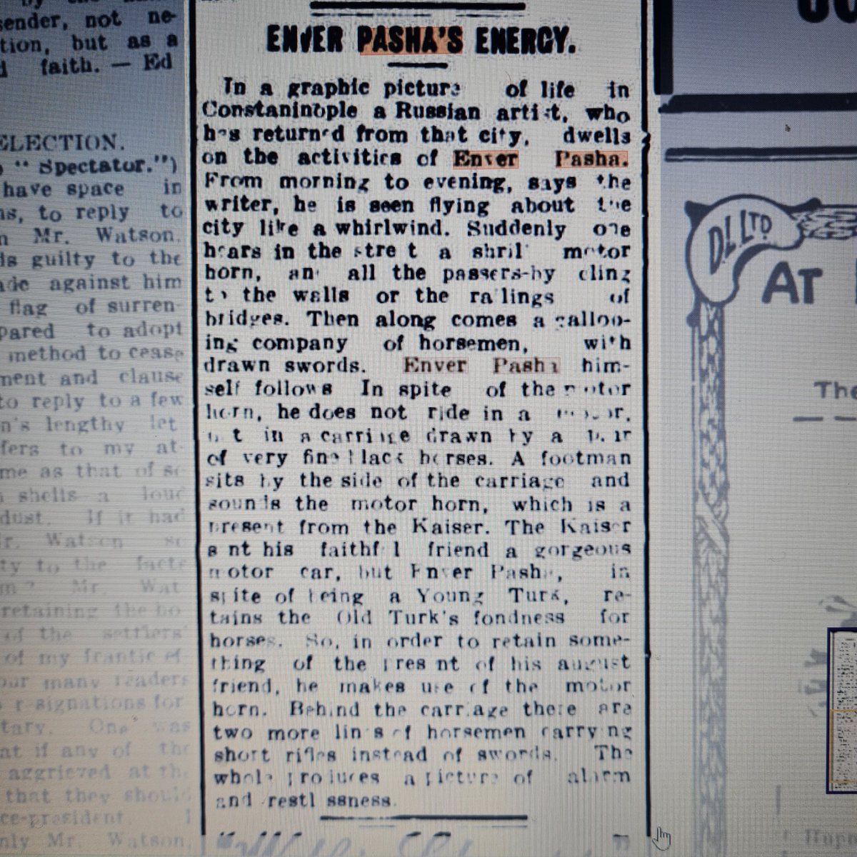 Enver Paşa'nın Enerjisi.

"Enver Paşa, bir Jön Türk olmasına rağmen, eski Türklerin at düşkünlüğünü koruyor."