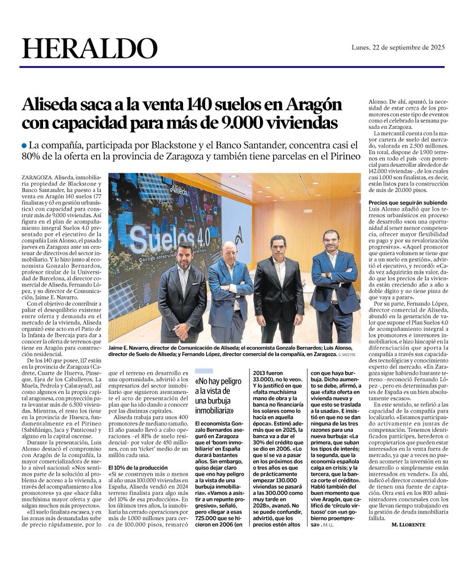 🏗️ Aliseda saca a la venta 140 suelos en Aragón con capacidad para más de 9.000 viviendas ​

🗞️ El <a href="/heraldoes/">Heraldo de Aragón</a> dedica hoy una amplia cobertura a nuestra cartera de suelo en la región y al acompañamiento que damos a los promotores en el desarrollo de sus proyectos inmobiliarios: