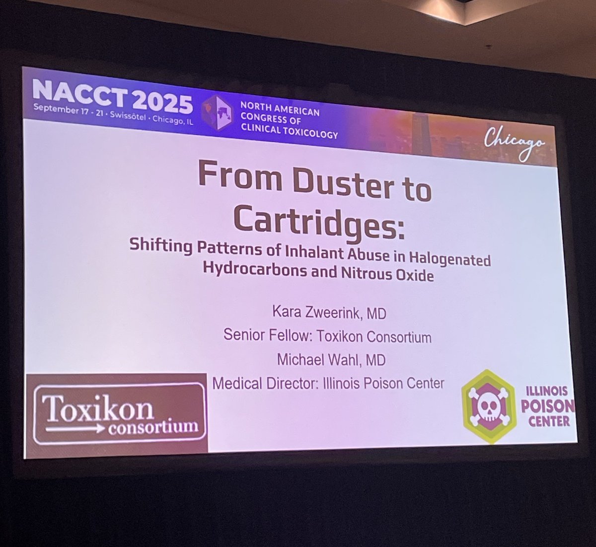 Kara Zweerink presenting her research comparing Duster abuse vs Whippet or Nitrous oxide abuse.  Conclusion is that NO cartridges should be regulated due to rising abuse potential. <a href="/toxikonchicago/">Toxikon Chicago</a>