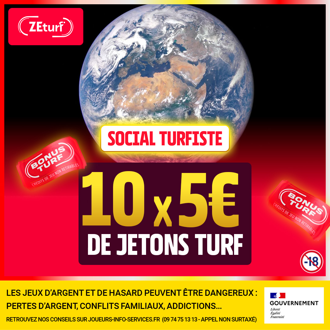 🎁 𝐒𝐨𝐜𝐢𝐚𝐥 𝐓𝐮𝐫𝐟𝐢𝐬𝐭𝐞

🤔 VRAI OU FAUX ? On peut parier sur tous les continents sur ZEturf.fr

 🔁+❤️+ répondez avec votre réponse pour tenter de gagner 10x5€ de jetons turf

⏳ TAS le 25/09