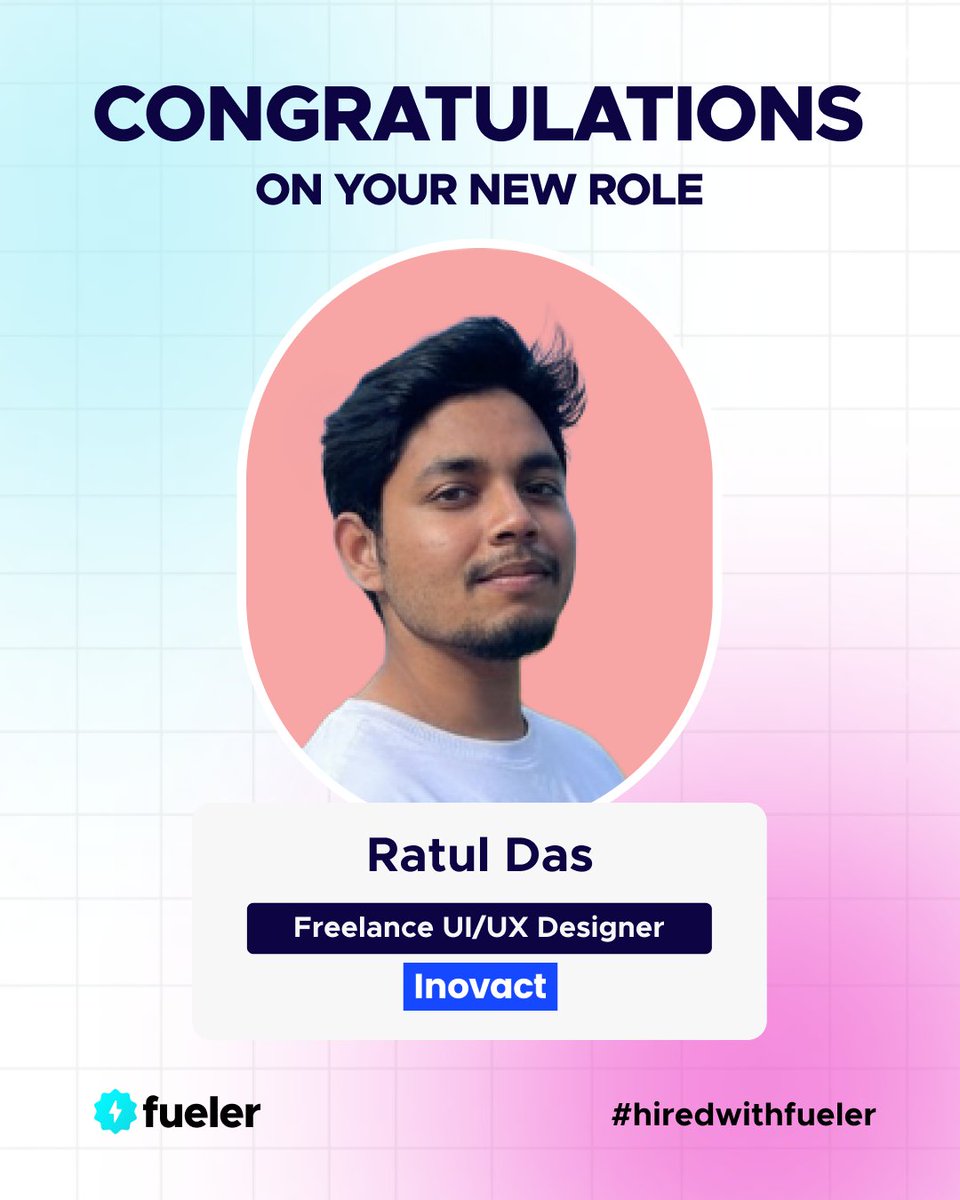 ritendn's tweet photo. Congratulations, @RatulDas_, on getting a new role as a Freelance UI/UX Designer at @InovactT.

Check out Ratul's Portfolio: https://t.co/SkbTB9dgRd https://t.co/gkKohs5Q3l