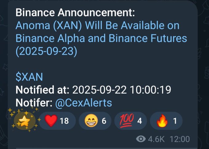 Binance will list $XAN tomorrow on Binance Alpha and Binance future 🚀Big day tomorrow for <a href="/anoma/">Anoma</a> community 🚀🚀🚀