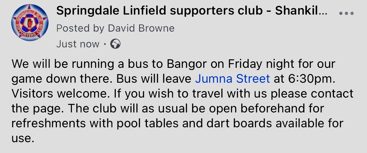 Springdale Linfield Supporters Club tweet media