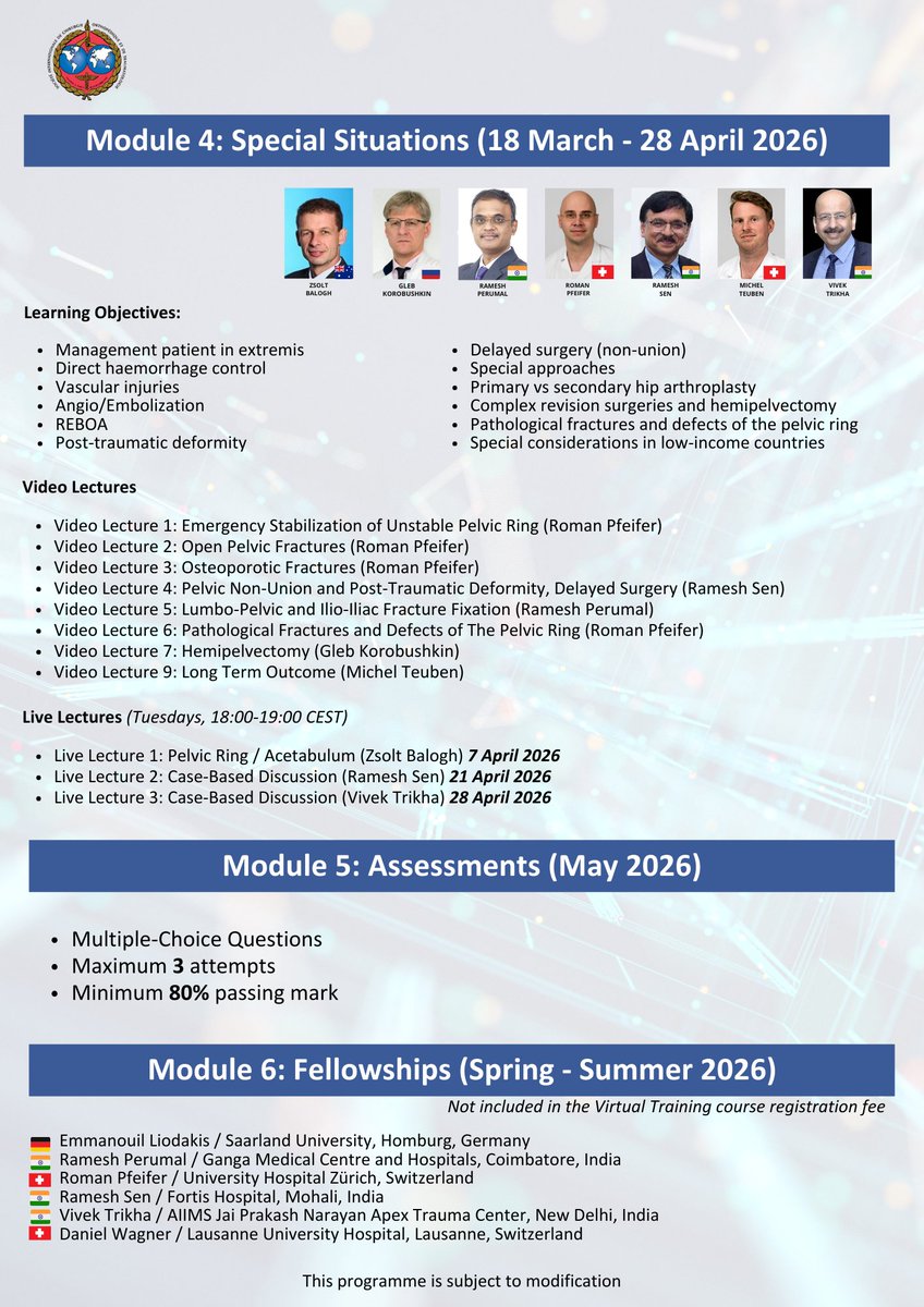 SICOT (@sicotortho) on Twitter photo Eager to upskill in pelvic trauma?
Join the SICOT PIONEER Virtual Training on Pelvic and Acetabular Fractures!
🗓️ Self-paced + live lectures
🔍 Emergency, fixation & revision surgery
👩⚕️ Special cases & fellowships
Register now: bit.ly/2026-SICOT-vir…
 #Ortho #PelvicFractures Eager to upskill in pelvic trauma?
Join the SICOT PIONEER Virtual Training on Pelvic and Acetabular Fractures!
🗓️ Self-paced + live lectures
🔍 Emergency, fixation & revision surgery
👩⚕️ Special cases & fellowships
Register now: bit.ly/2026-SICOT-vir…
 #Ortho #PelvicFractures