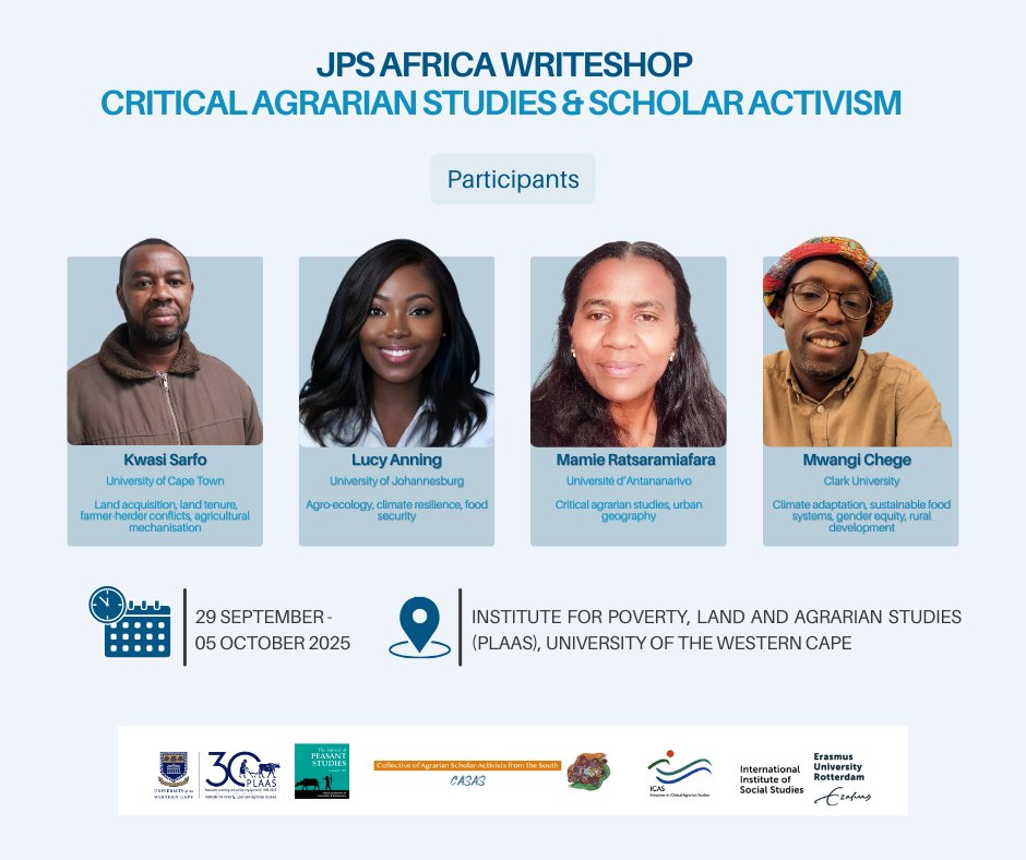 PLAASuwc's tweet image. How do you write a well-grounded journal article? These researchers will refine their manuscripts at the @Peasant_Journal&apos;s writeshop on critical agrarian studies.  

Learn more about our participants: plaas.org.za/sarchi-chair/w…

#PLAAS30