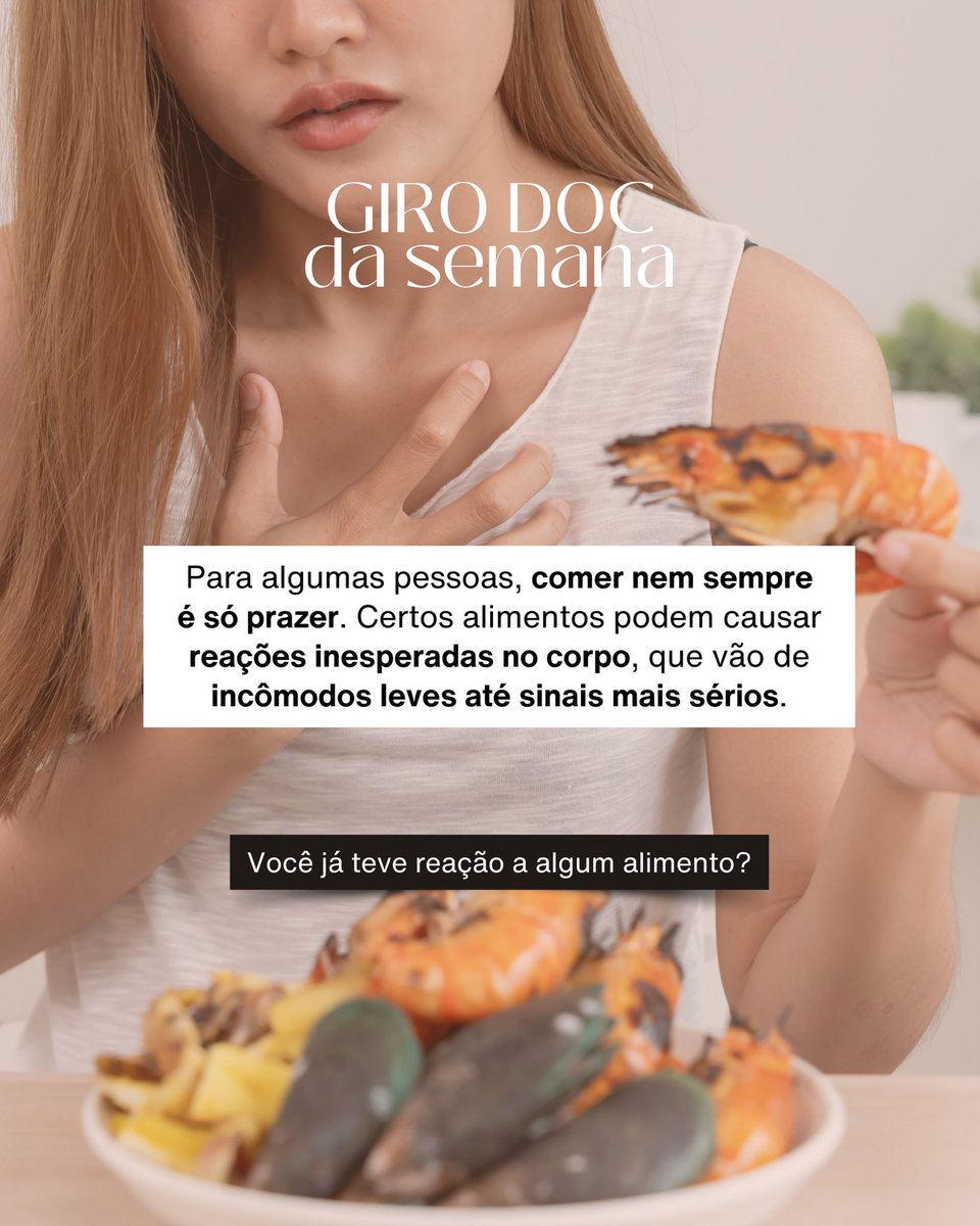 Bom day! Comer pode ser prazer, mas para algumas pessoas também traz riscos inesperados.

No #GiroDoc de hoje, vamos falar sobre reações alimentares que merecem atenção.

Segue o fio 🧶