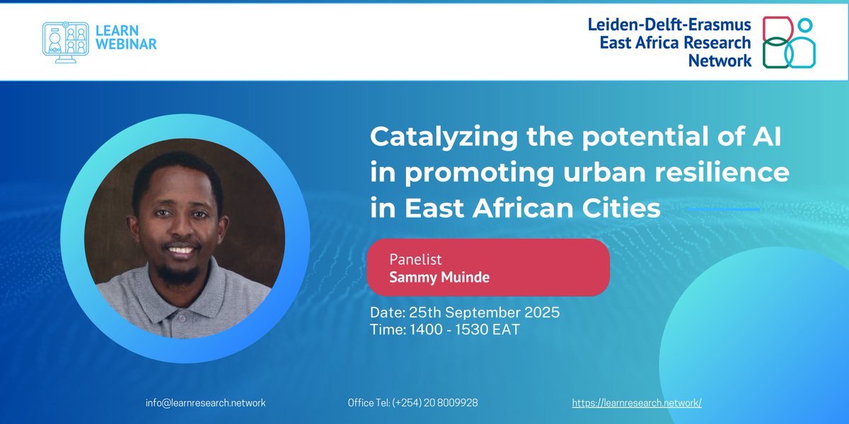 Two more days to go!
We’re excited to feature Sammy Muinde as one of the speakers.His work bridges research and practice, making him a vital voice in discussions on AI, spatial data, and urban resilience.
us02web.zoom.us/webinar/regist…
